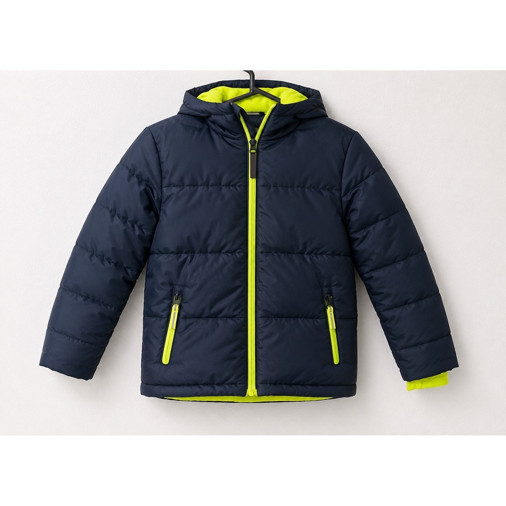 Champion Puffer Jacket Kids S 6-7 Navy Blue Excellent Hooded Fleece Lined Coat